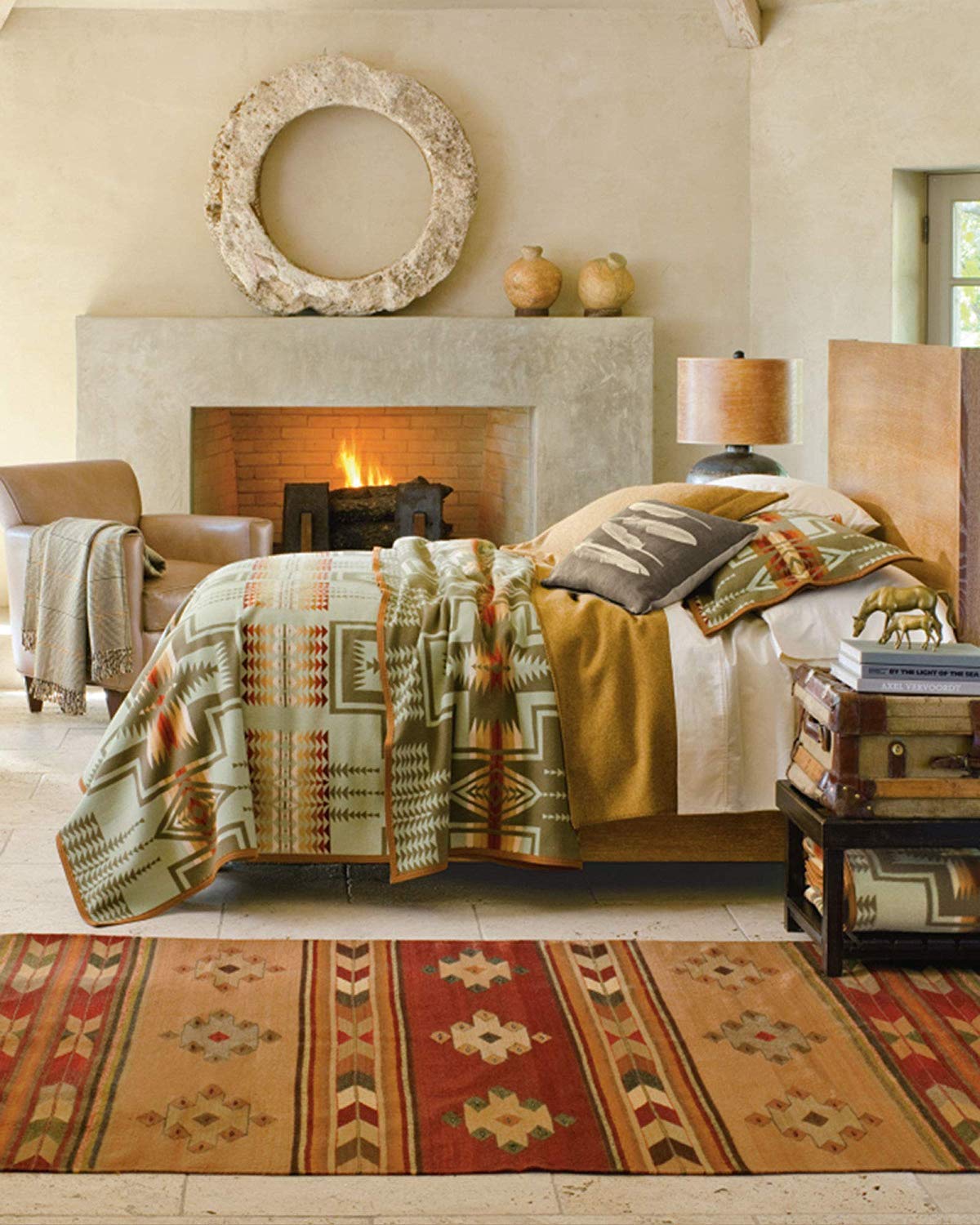 Pendleton Harding Jacquard Wool Bed Throw Blanket Thyme King Size