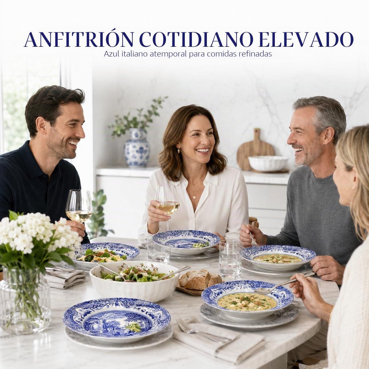 Portmeirion Home & Gifts 1532894Spode - Plato hondo italiano azul, blanco, 23 cm (juego de 4), azul