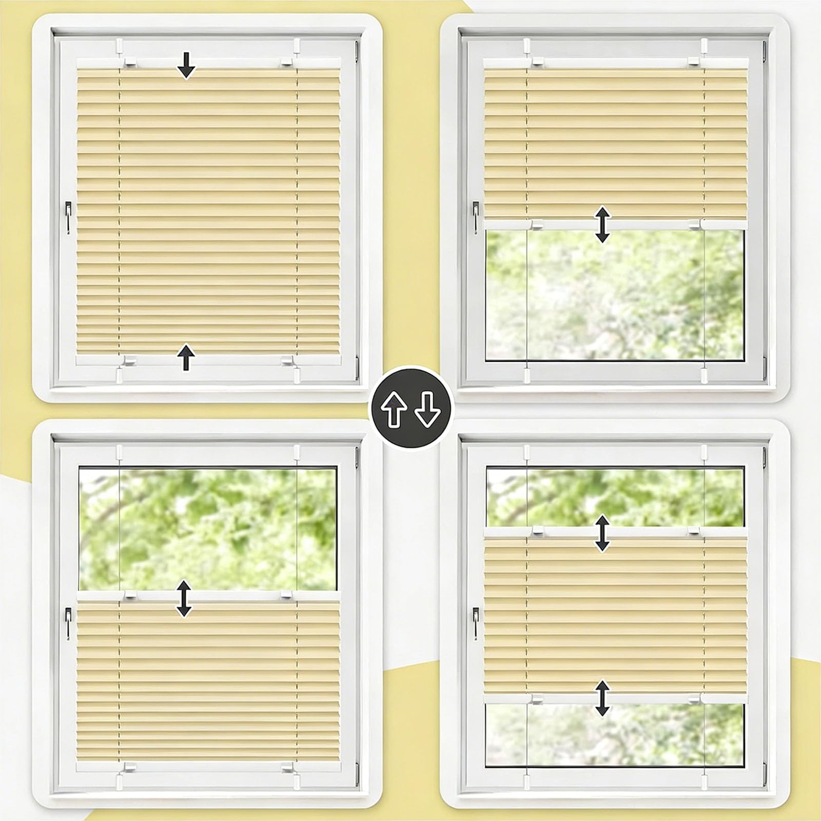 Stores Plissés sur Mesure 115 x 220 cm Protection de Privée, sur Mesure, Semi-Opaque Store Plissé sans Perçage Rideaux Plissés Autocollants pour Fenêtres Portes, Couleur Crème