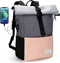 MoFut Rucksack Damen Groß Rucksack Herren Groß Schulrucksack viele Fächer mit 15,6" Laptopfach, Unisex Rolltop Rucksack Wasserdicht, Lässiger Backpack Schule Freizeit Uni Arbeit Wandern.