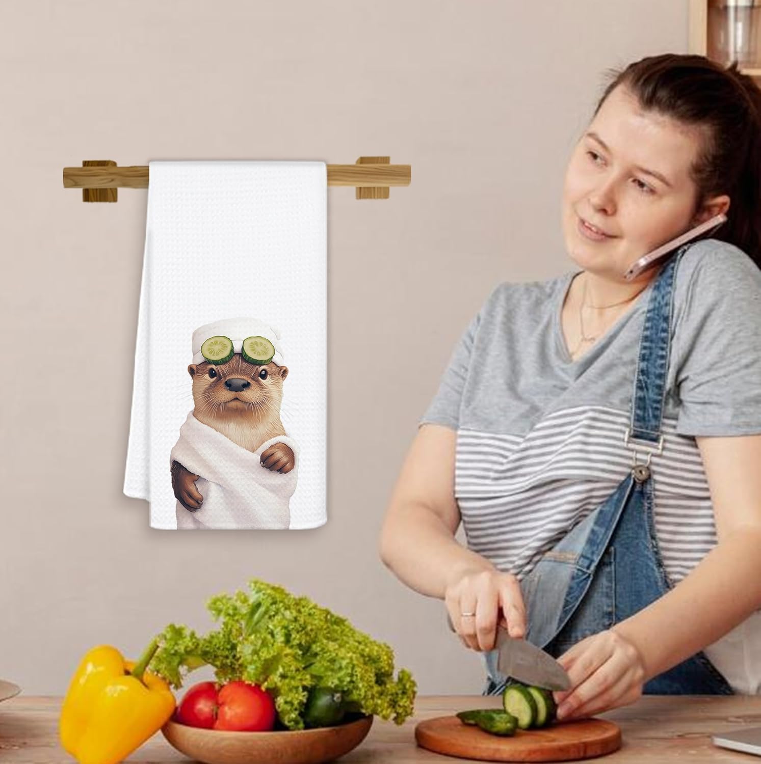 Funny Cucumber Otter Bathroom Hand Towels, Sea Otter Gifts Decorative Hand Towels for Bathroom Washroom, Kids Hand Towel, Otter Gifts for Otter Lovers, 16x24 Inch - Image 6