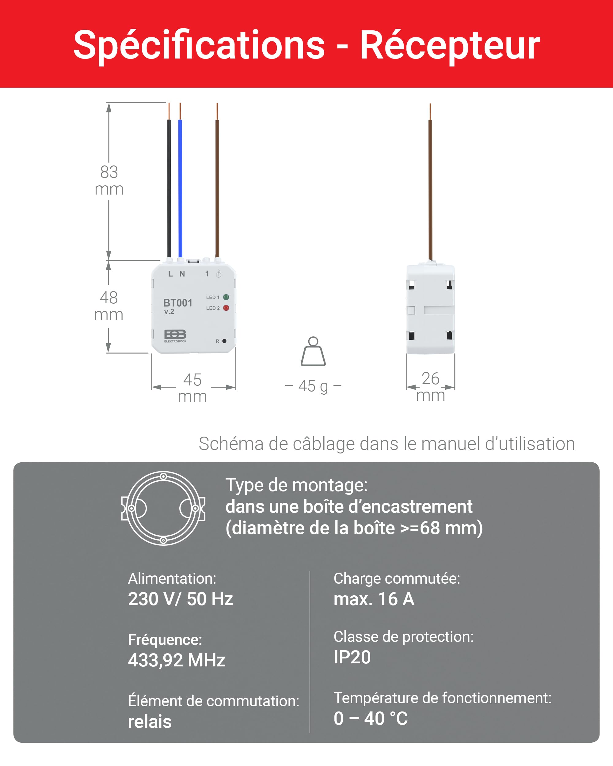 ELEKTROBOCK BT731 Thermostat d'ambiance sans Fil avec récepteur - Support - Portée jusqu'à 35 m - pour Chauffage électrique et Infrarouge - Programmes hebdomadaires et Protection antigel, Blanc