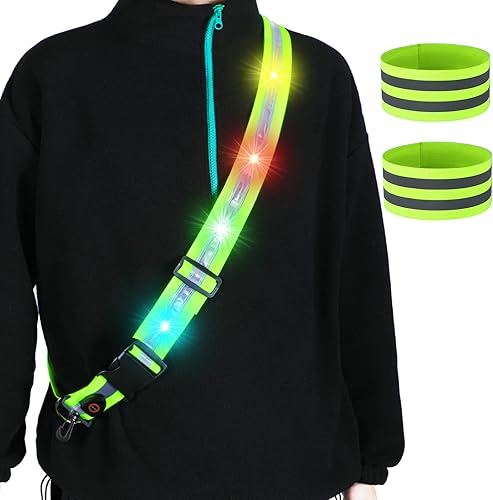 Civaner Equipo de correr LED nocturno de alta visibilidad banda reflectante para caminar y 2 bandas reflectantes para muñeca brazo tobillo pierna