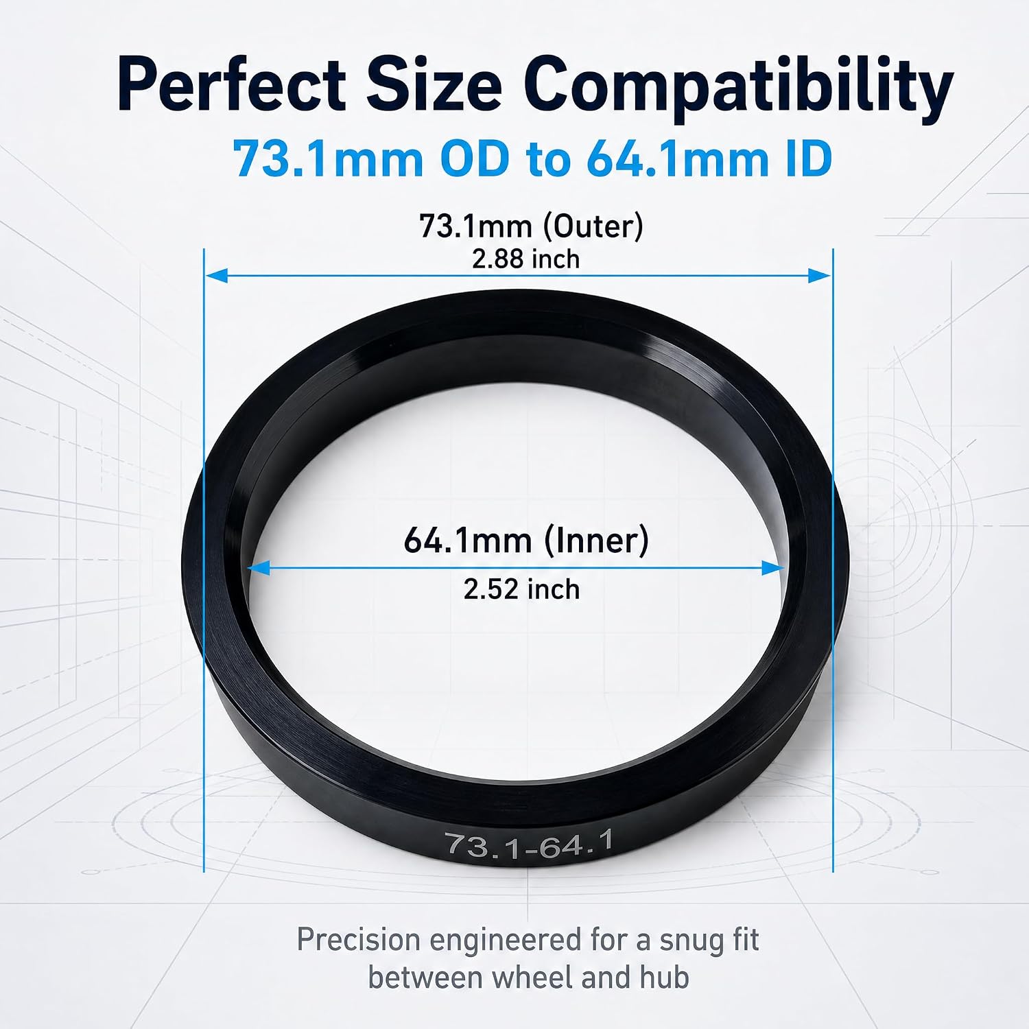 4 PCS Hub Centric Rings, 73.1mm OD to 64.1mm ID Wheel Centering Spacer, Plastic Hub Bore Adapter Rings, Universal for Most Cars, Trucks, SUVs (Black)