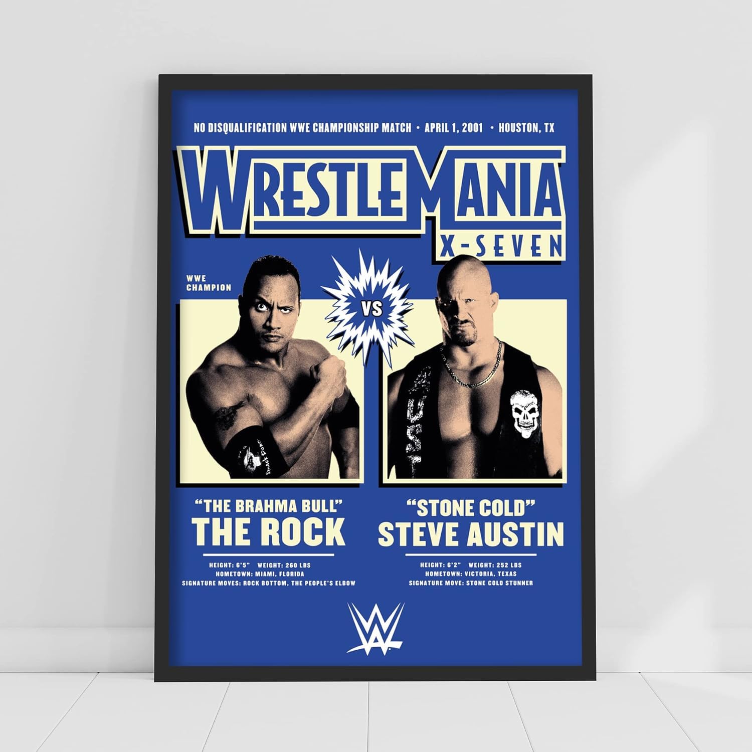 Themed Blue Wwe Print - The Rock Stone Cold Steve Austin Wrestlemania Poster Wrestling Wall Art (A2-42Cm X 59.4Cm)