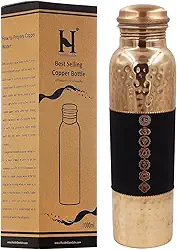 Garrafa de água de cobre puro sem forro, sem revestimento e sem lacre para benefícios de saúde ayurvédicos, 1000 ml (7 chakras)