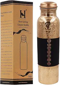 Garrafa de água de cobre puro sem forro, sem revestimento e sem lacre para benefícios de saúde ayurvédicos, 1000 ml (7 chakras)