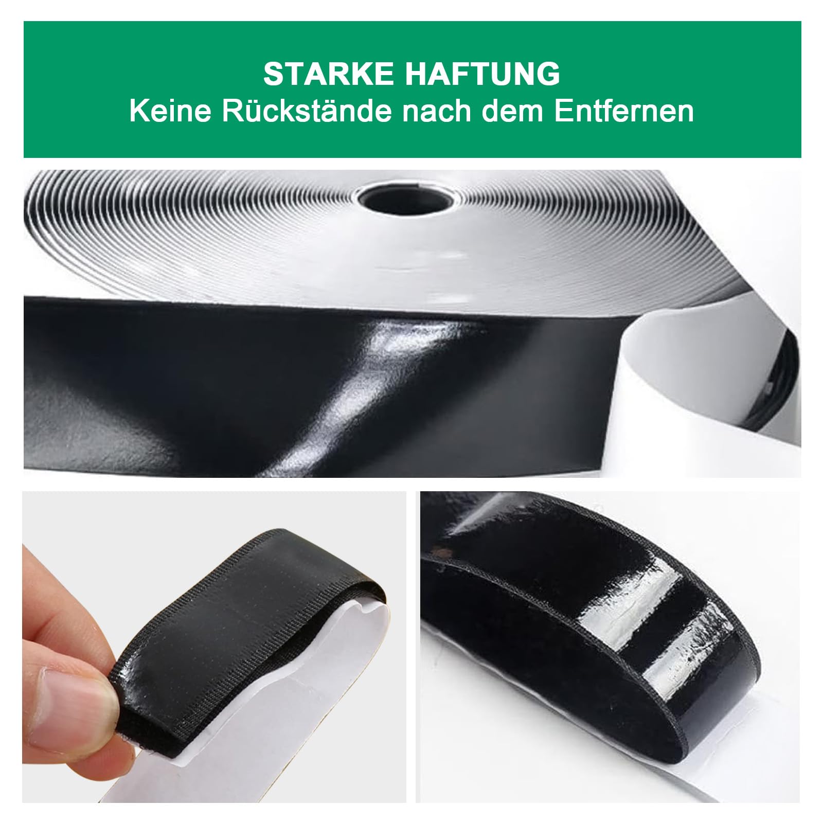 Bande autocollante double face 10 m × 20 mm, extra forte, avec velours et crochet, noir