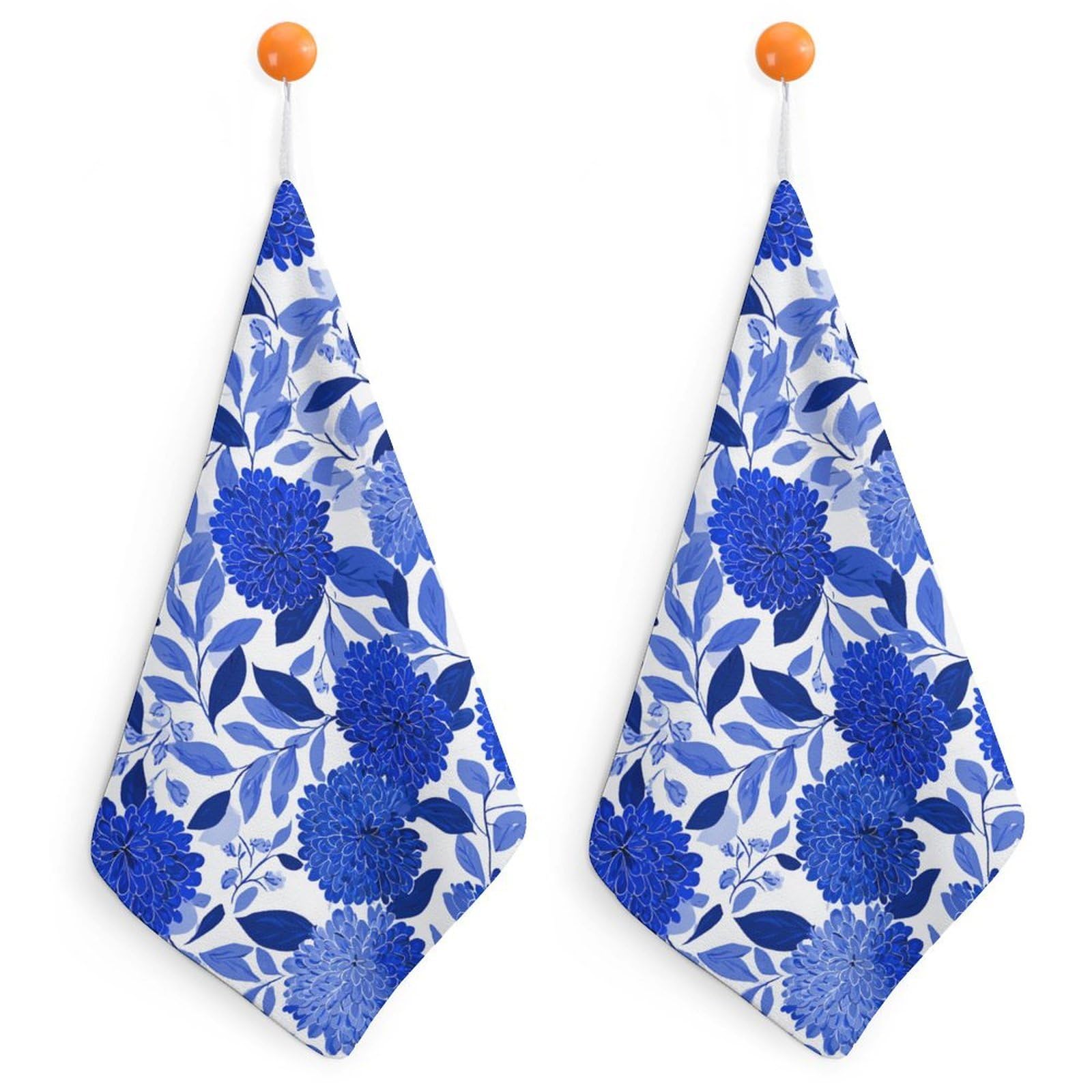 Jubonexis Dense Stylized Blue Floral Clusters And Scattered Sprigs Small Hand Towel with Hanging Loop 2 PCS Absorbent Soft Wash Cloth for Kitchen Bathroom