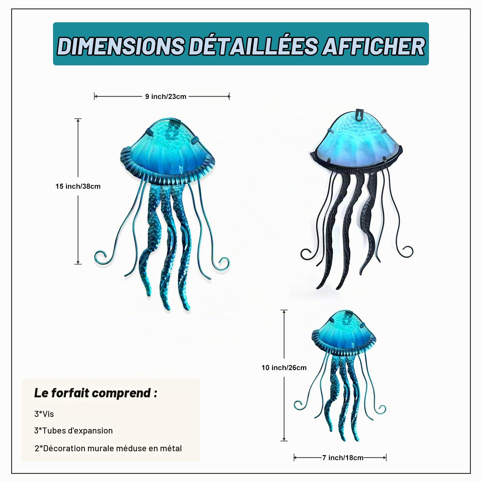 LIFFY Méduse en métal - Décoration murale à suspendre pour la maison, la piscine, la plage, la terrasse, le jardin, la maison (38,1 cm, 25,4 cm)