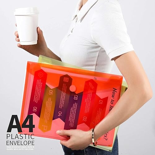 Vista 13 de LEOBRO Sobres de plástico, 8 carpetas de plástico para documentos, carpeta de archivos A4, soporte para documentos, bolsas de archivos