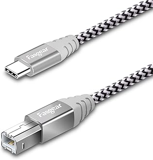 FasgearUSB C Midi Cable, Type C to USB B Cable,1 Pack Nylon Braided Printer Scanner Cord with Metal Connector Compatible with HP, Canon, Printers, Midi Keyboard and More (3ft, Gray)