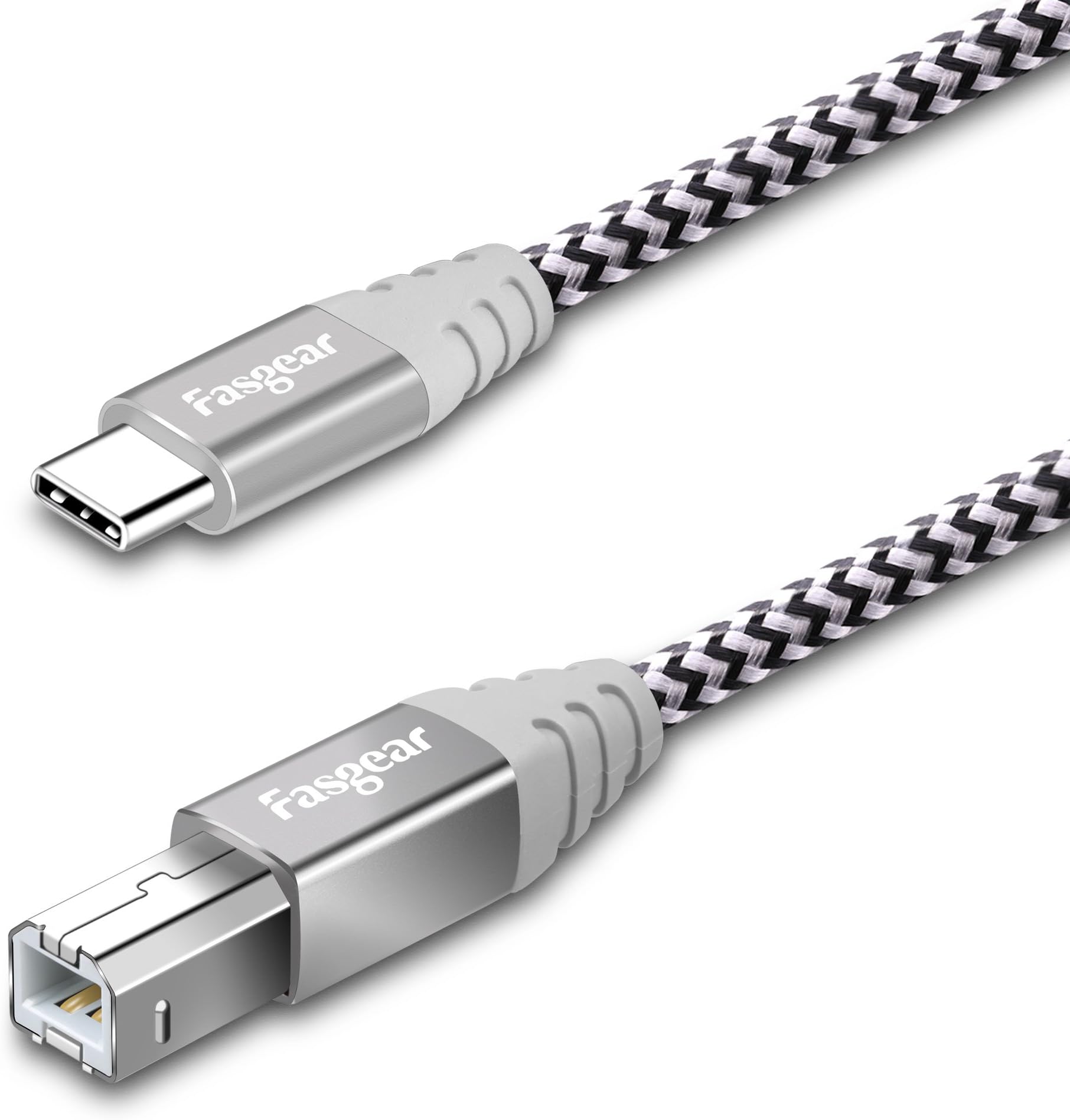 Fasgear Printer Cable, Type C to USB B 2.0 Cable,1 Pack Nylon Braided Printer Scanner Cord with Metal Connector Compatible with HP, Canon, Printers, Midi Keyboard and More (6ft, Gray)
