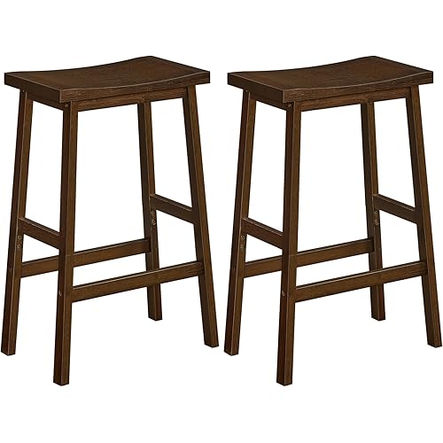 HOOBRO Bar Stool Set of 2, Bamboo Bar Chairs, 26 Inches Kitchen Counter Stools with Footrest, Saddle Stools, for Living Room, Dining Room, Party Room, Industrial Style, Mocha MA03MD01