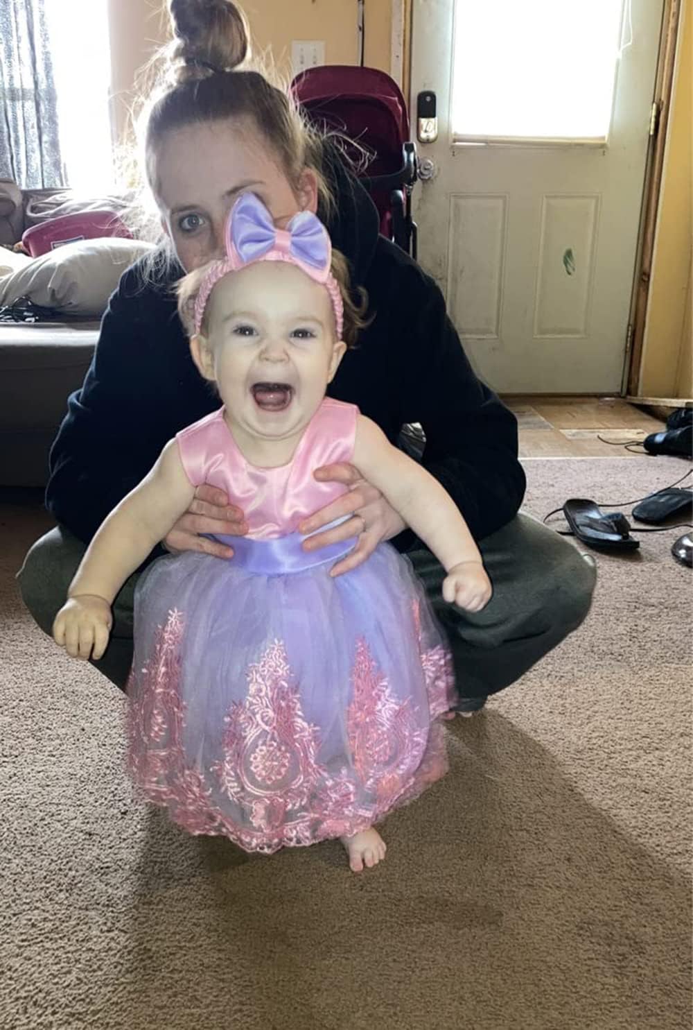 TUIJI 0-6T Big Bowknot Toddler Baby Girls Formal Dresses Pageant Party Lace Embroidery Dress with Headwear - Image 2