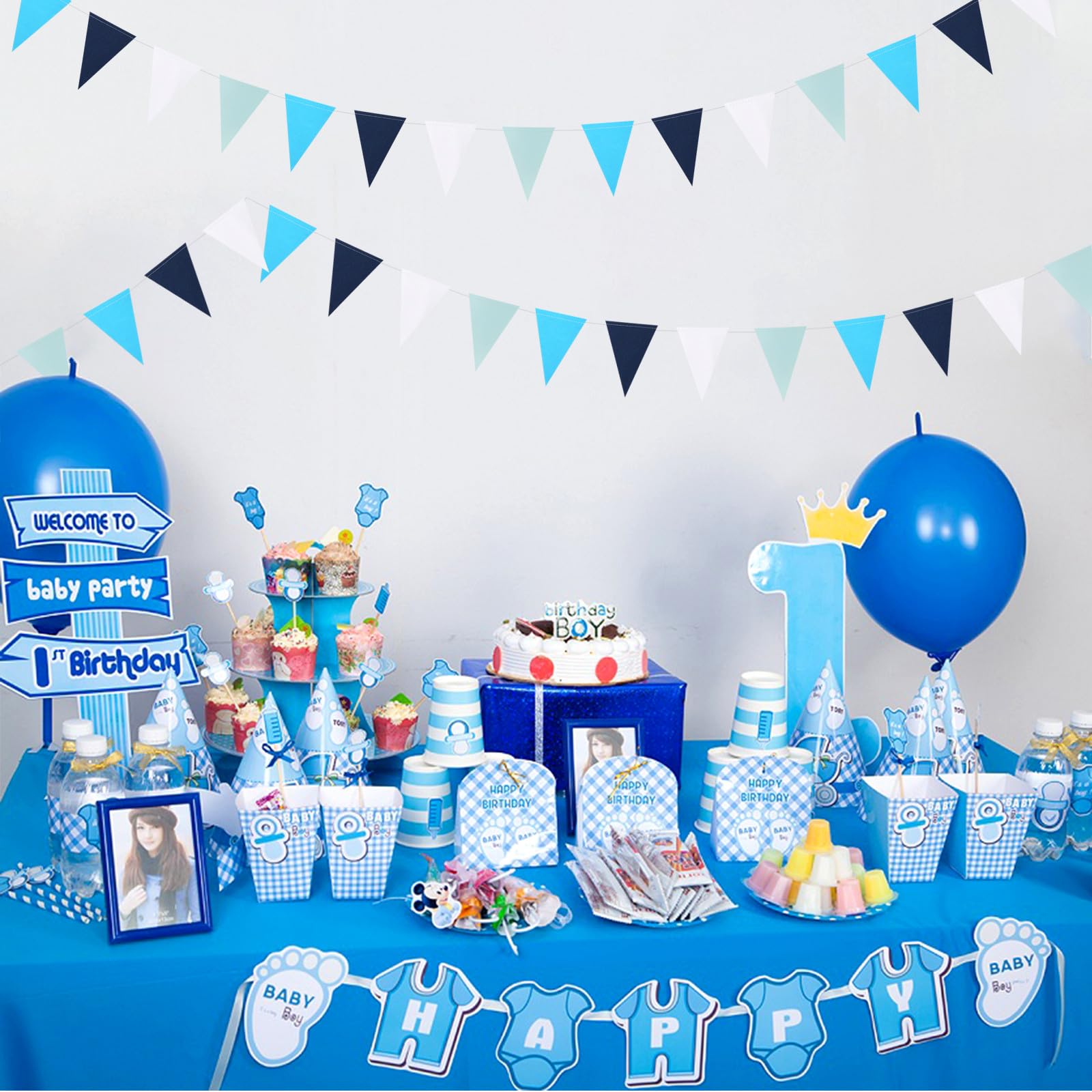 Light-Royal granatowo-białe pompony serpentyny - 30 szt. podmorskie mrożone dekoracje imprezowe, urodziny, baby shower, girlanda, baner, ślub, zaręczyny Lasting Surprise