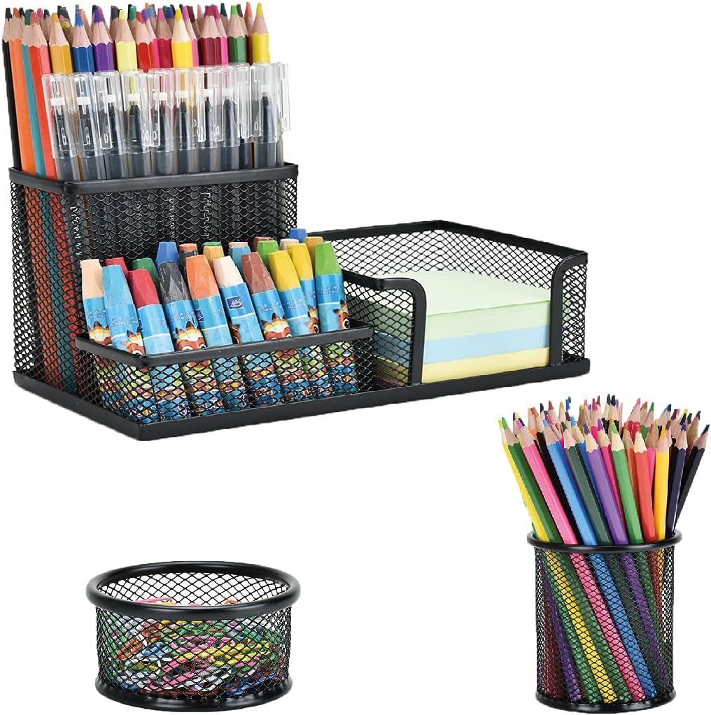 Pen Holder For Desk,Mesh Pen Organizer with 3 Compartments,One Pen and Pencil Holder