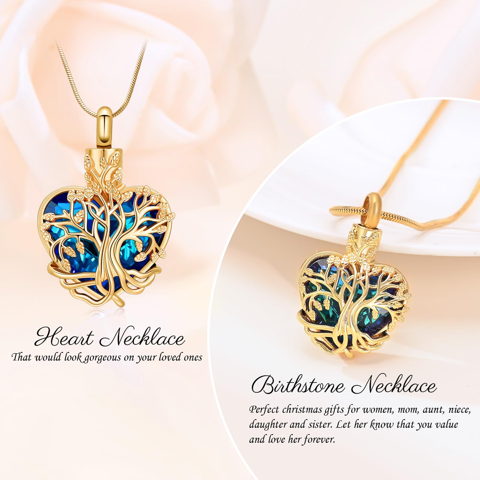 VCCWYQK Heart Tree of Life Urn Necklace for Ashes for Women Stainless Steel Cremation Jewelry Memorial Keepsake Gift for Ash of Loved One (F-5) - Image 4
