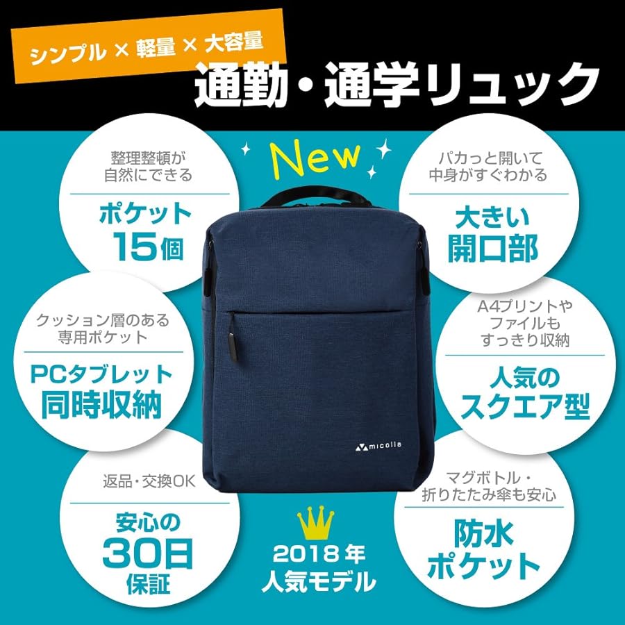 Amazon.co.jp: [micolla] スクエア リュック 薄型 大容量【 2018