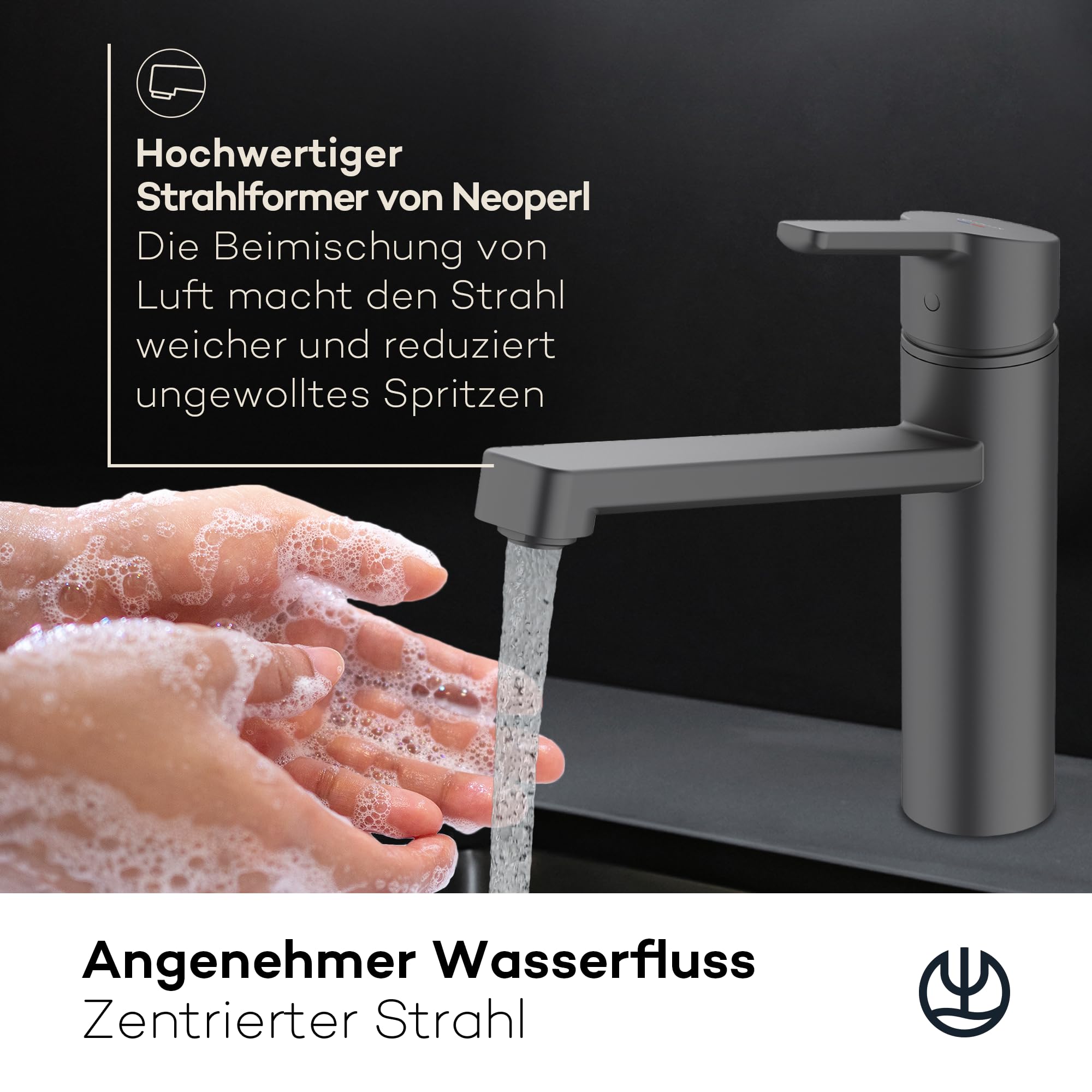 KLUDI-M3 Niederdruck Armatur Küche 360° schwenkbar, Wasserhahn Küche Schwarz mit 1 Strahlart, Mischbatterie Küche mit komfortabler Auslaufhöhe von 17 cm, Küchenarmatur Schwarz
