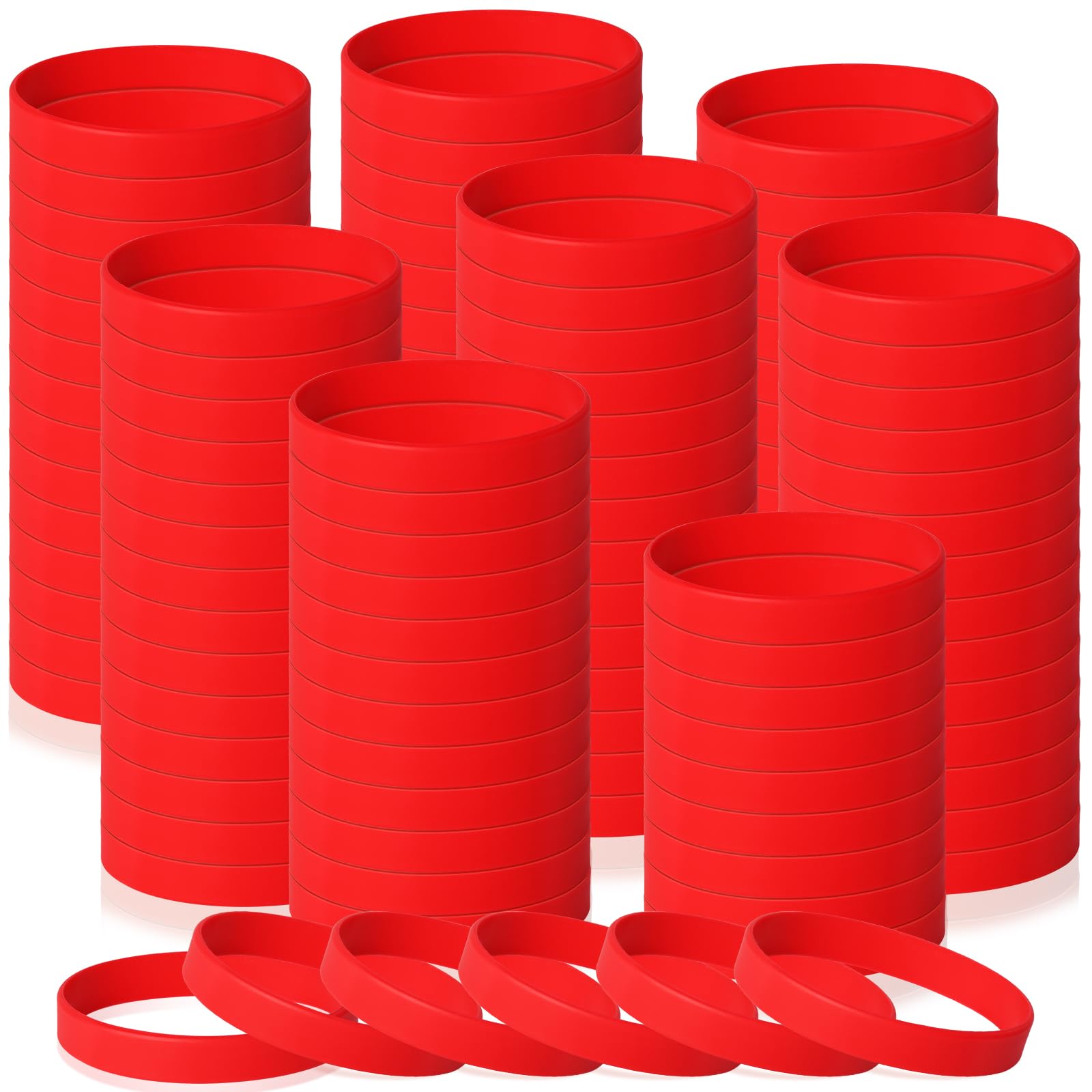 150 PCs Red Rubber Silicone Bracelets, Solid Color Silicone Wristbands Gifts Supplies for Adults Kids Supplies (Red,150)