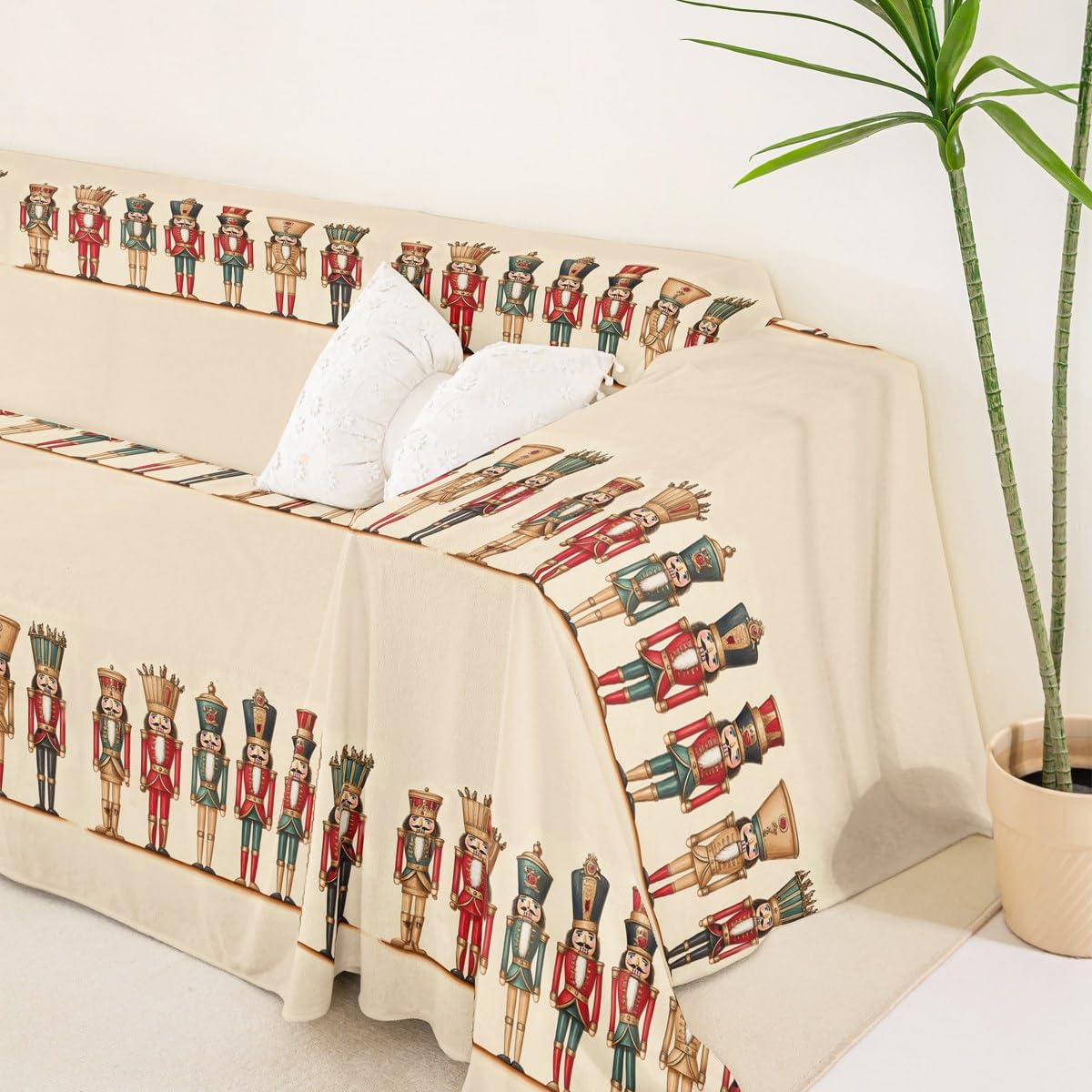 Homewish Świąteczny pokrowiec na sofę z dziadkiem do orzechów, vintage, ochraniacz na kanapę, sezon świąteczny, ochraniacz na sofę, zima, Boże Narodzenie, narzuta na kanapę, 180 x 381 cm