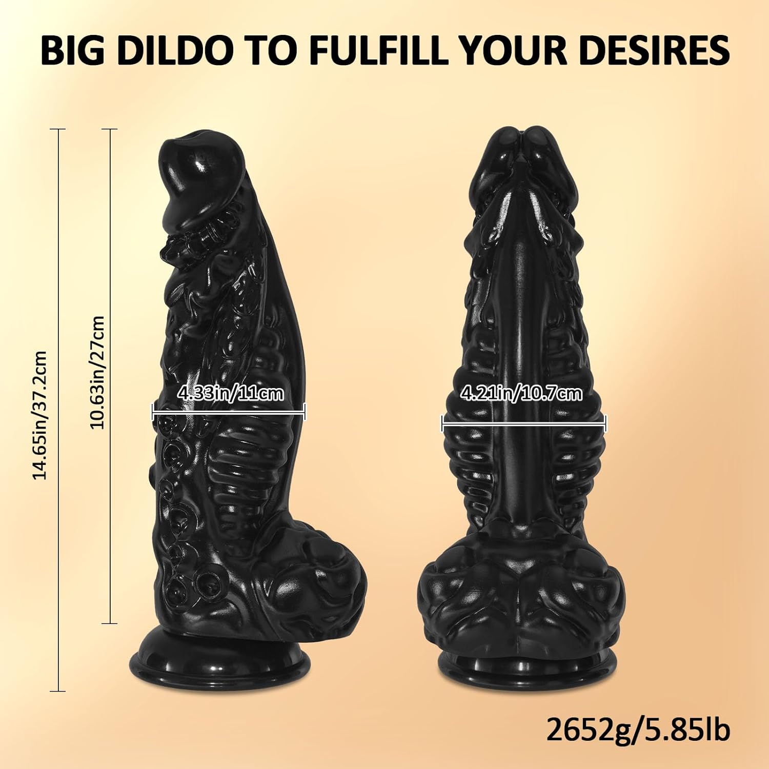 14.65 inch Huge Black Monster Dildo，4.33'' Diameter Big Thick Fantasy Tentacle Knot Dildo with Suction Cup for G Spot Anal Play Alien Dildos Adult Sex Toys for Men Women Gay