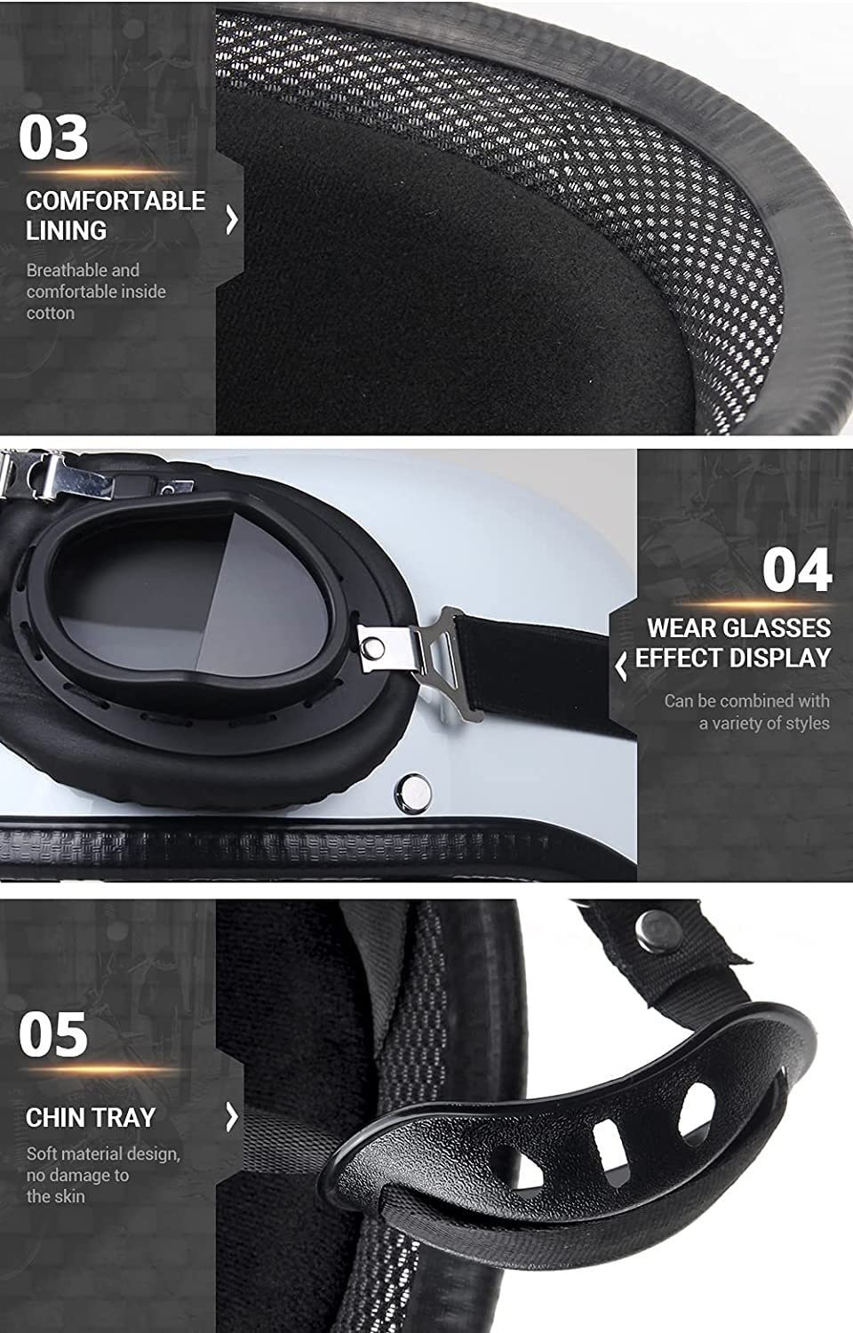 1Storm Novelty Motorcycle Half Face Helmet German Style DOT Approved: HKY602 Matt Green Black Tinted Goggle Bundle - View #4