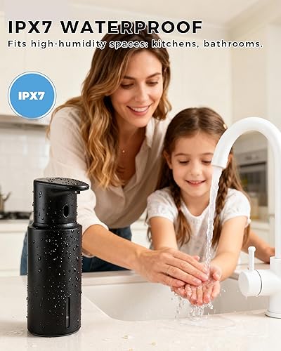 Miniatura 7 de Dispensador automático de jabón líquido sin contacto, 16.2 oz16.2 fl oz recargable, 3 niveles de líquido ajustables, IPX7 impermeable, para cocina y