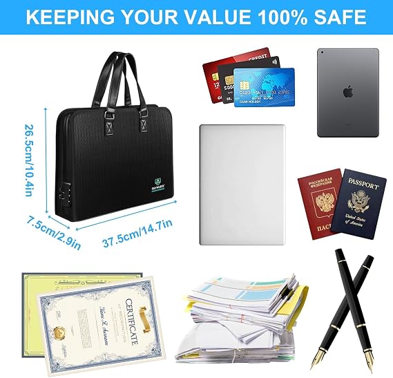 Fireproof Document Box with Handle (14.7 x 10.4) - 13-Pocket Expanding Accordion File Folder, Water Resistant Important Paper Organizer for Estate Planning, Wills (Not a Ring Binder)