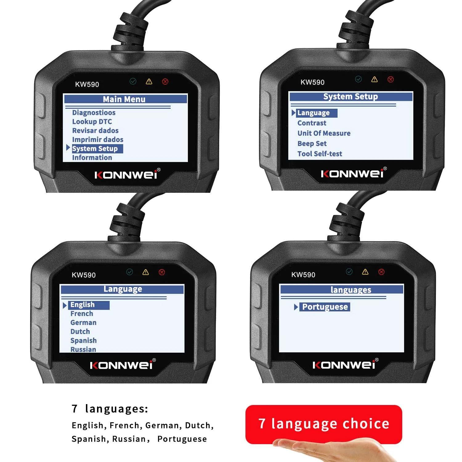 Konnwei KW680 OBD2 Scanner, Universal Car Diagnostic Tool, 2.4 Inch Color Screen, Multi-Language Support, Read and Clear Error Codes, Live Data Streaming, Real-Time Software Updates