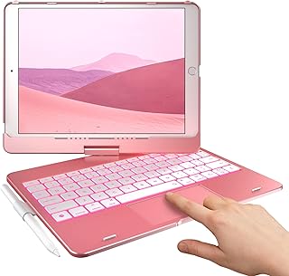 typecase Touch iPad 9th Generation Case with Keyboard (10.2", 2021), Multi-Touch Trackpad, 10 Color Backlight, 360° Rotatable, Thin & Light for iPad 8th Gen, 7th Gen, Air 3, Pro 10.5 (Rose Gold)