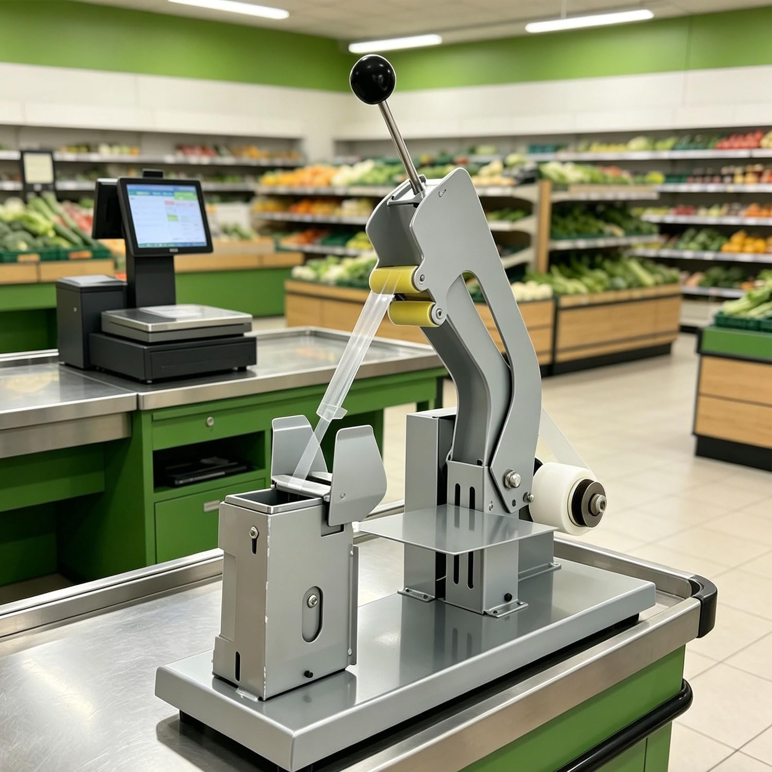 ZMJGLL Desktop Vegetable Bundling Machine,Semi-Automatic Food Strapping Machine,for PE/PVC Film,Adjustable Height (Sitting/Standing) & Tension,for Supermarkets