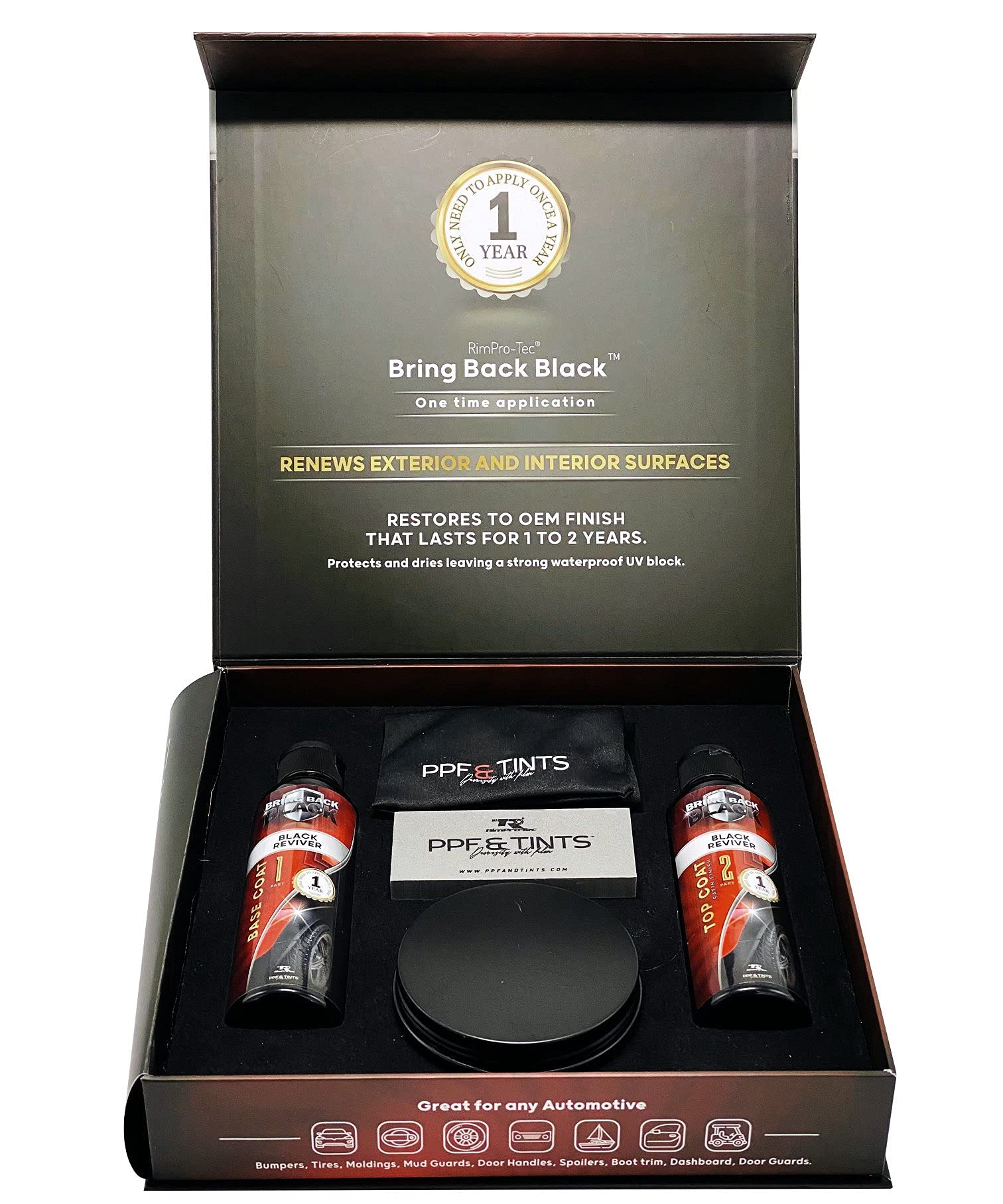 Back to Black Plastic Restorer for Car Exterior, Interior Plastics, Rubber, Vinyl Full Retail Kit That Contains One time Application Every 12 Months