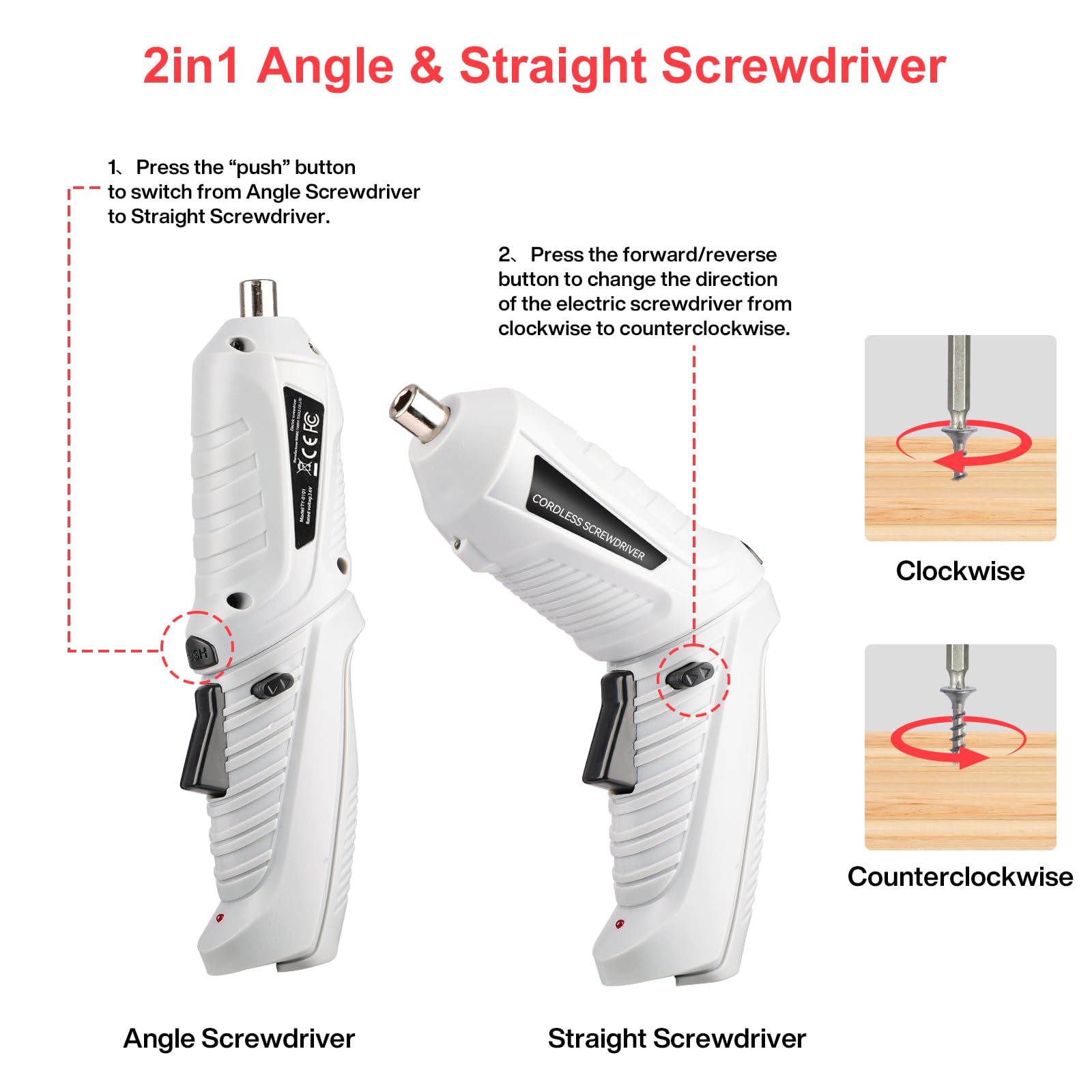 Mini Avvitatore a Batteria 3.6V: 47 pezzi Cacciavite a Batteria 1300mAh Ricaricabile USB, 2 Posizioni 90°-180°, Giravite elettrico con Coppia 3.6Nm, Luce LED, Ideale per Casa e Montaggio Mobili Nero