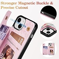 Vista 190 de UEEBAI Funda tipo cartera para iPhone 15 Pro Max con tarjetero, cubierta de cuero PU con soporte, bloqueo RFID, doble cierre magnético, relieve