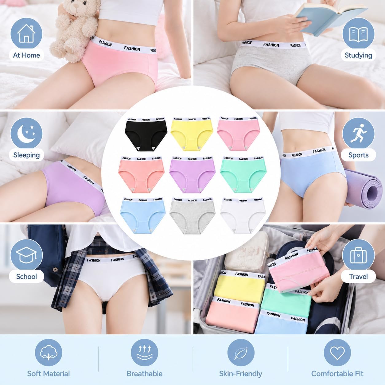 Girls' Underwear, Soft and Quick-Drying Underwear, Mid-Rise Panties
