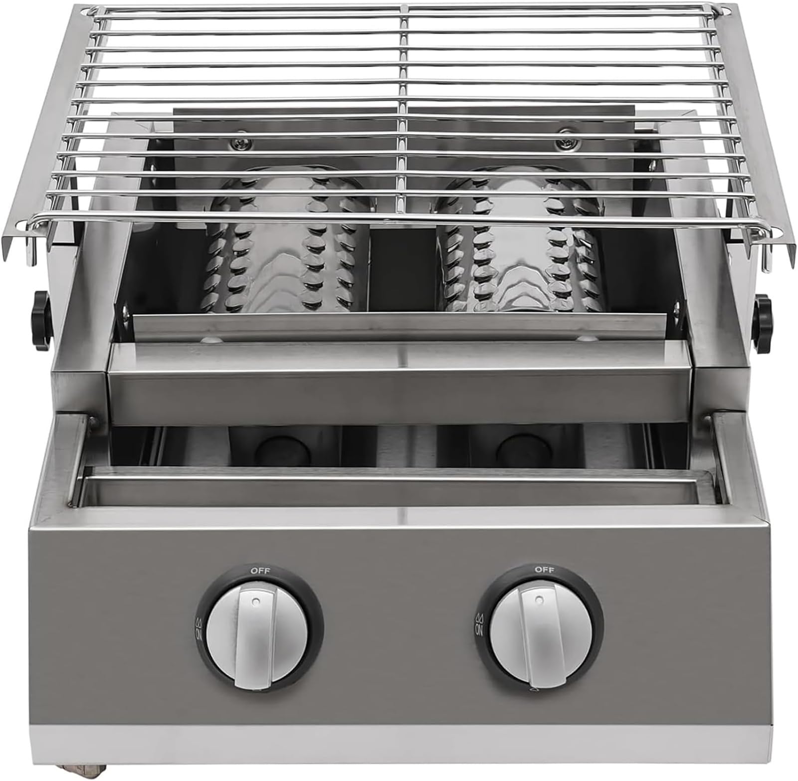 Dwupalnikowy grill gazowy Deluxe ze składanymi stolikami bocznymi, przenośny grill gazowy LPG, elektroniczny zapłon, regulacja wysokości, zewnętrzna kuchenka stołowa do grillowania