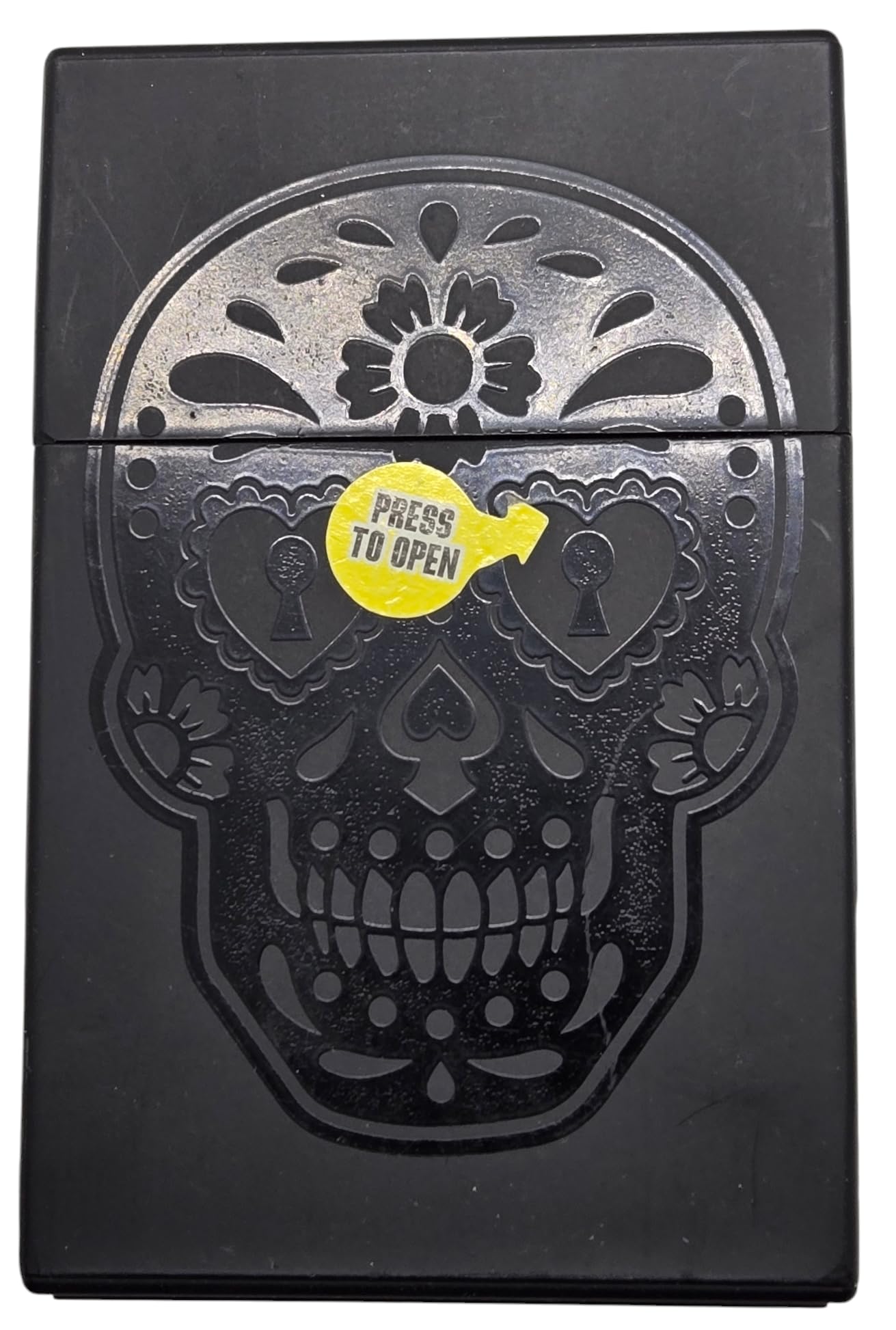 Cigarette Case with Skull Design, King Size, Push-to-Open, Black Plastic (2) : Health & Household
