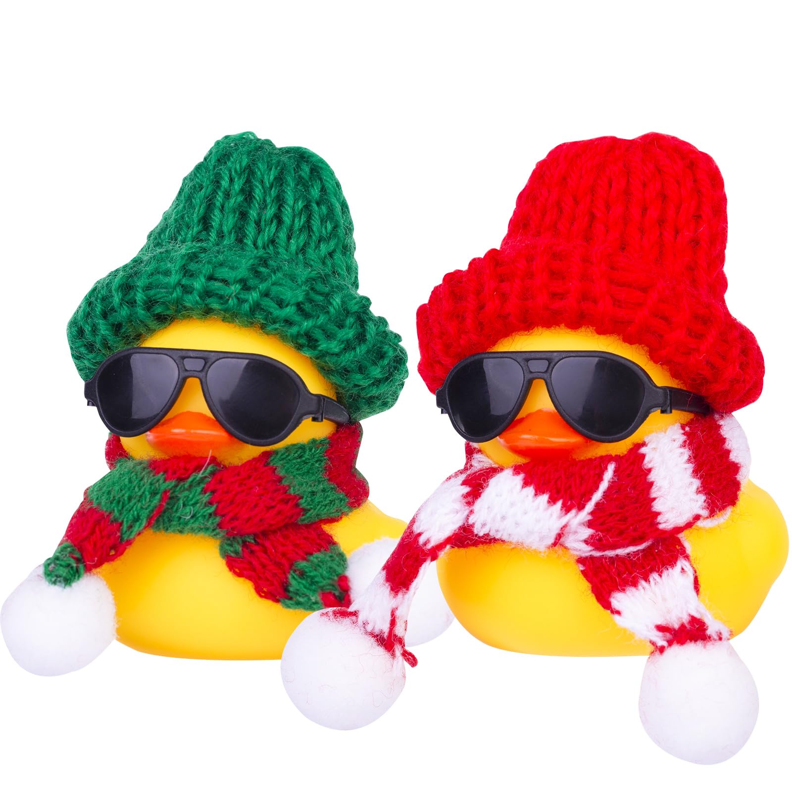 Rubber Duck Car Ornaments 2Pack Winter Duck Car Dashboard Decorations for Christmas Decor and Home Decorations with Mini Hat Scarf and Sunglasses(A)