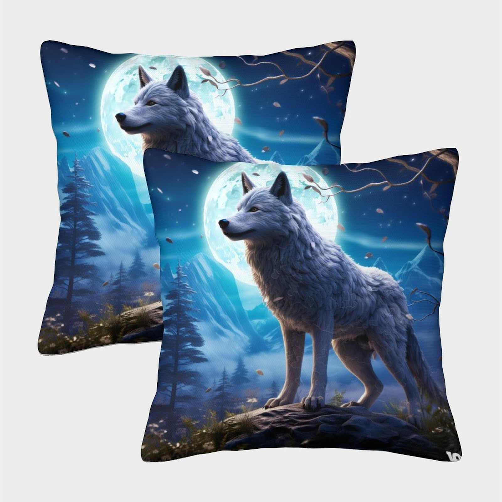 Zhuicheng Wolf-1 3D Printed Wolf Square Pillowcases Wild Animal Wolf Throw Pillow Case Decorative Super Soft Pack Of 2 For Sofa Couch Bed 50X50cm