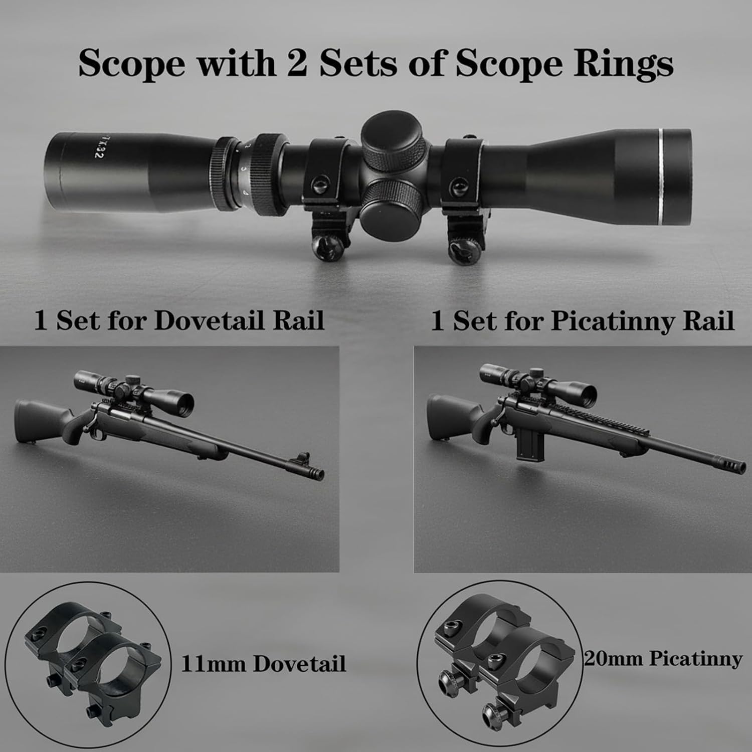 2-7x32 Duplex Reticle Long Eye Relief Tactical Riflescopes with 20mm & 11mm Scope Mount
