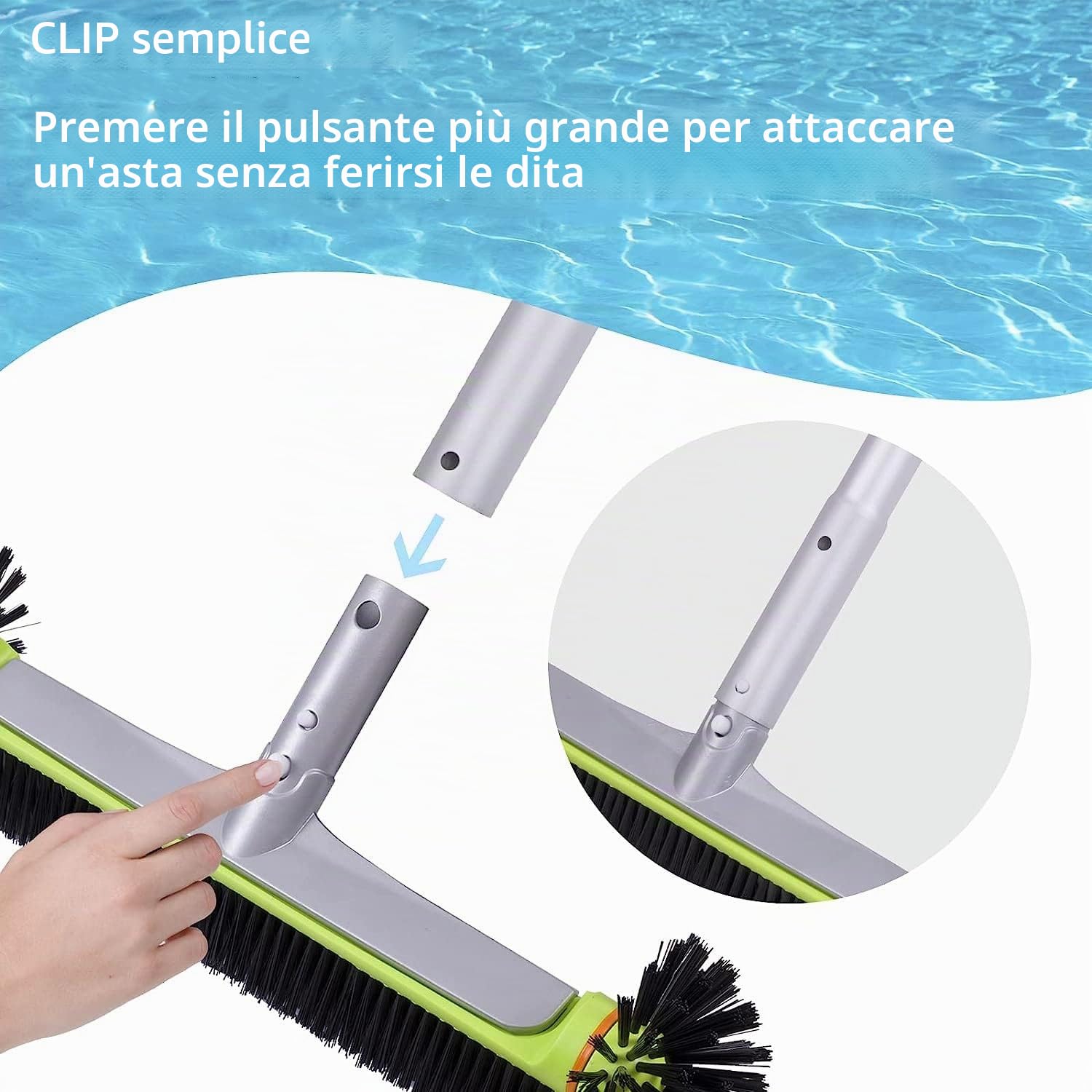 Spazzola robusta rotonda per piscina per pareti e piastrelle con retro in alluminio rinforzato, spazzola premium con setole resistenti