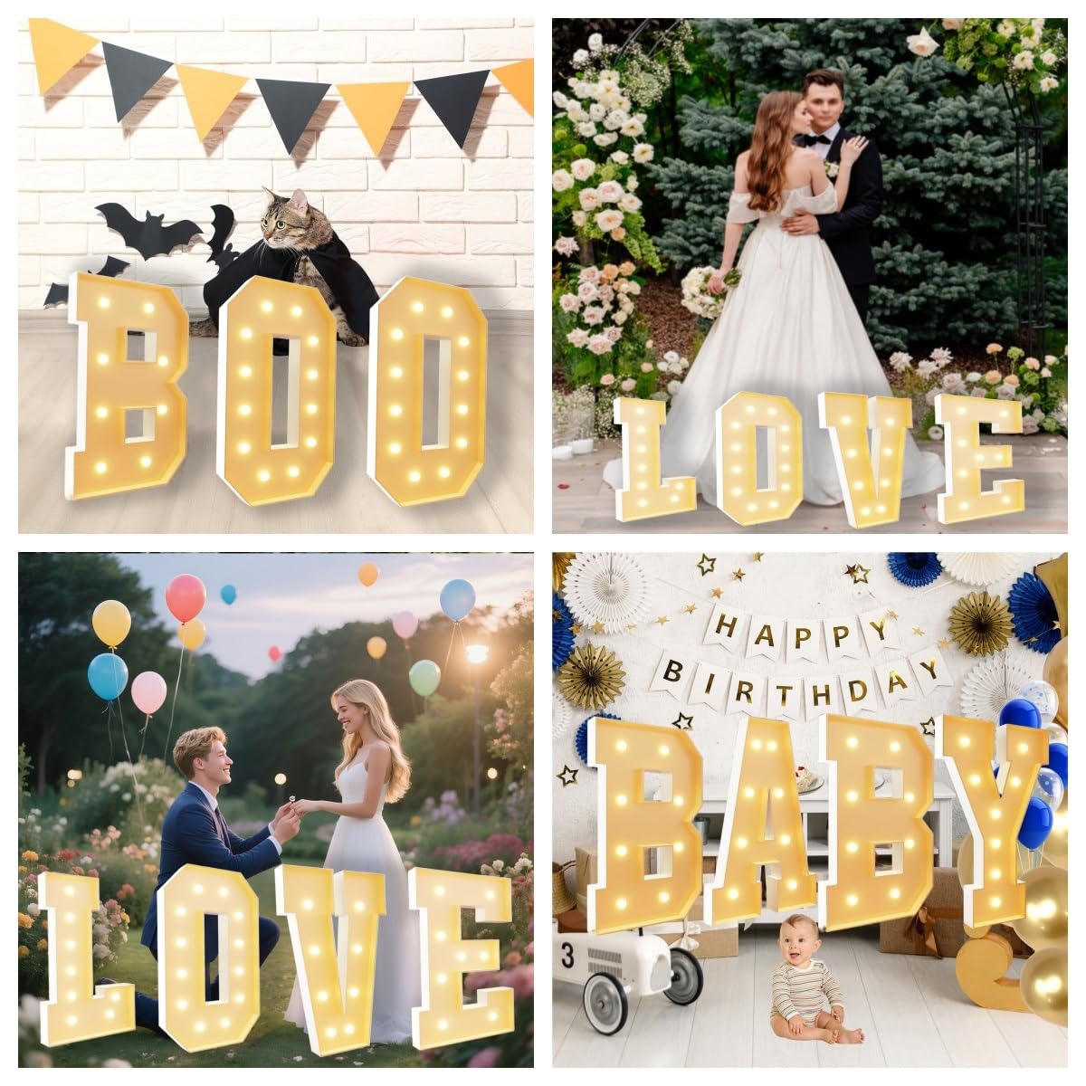 Love-Leuchtbuchstaben 1,22 m Liebesbrief-Antragsset schnelle Montage ohne Werkzeug for Antrag Hochzeit Verlobung(120cm)