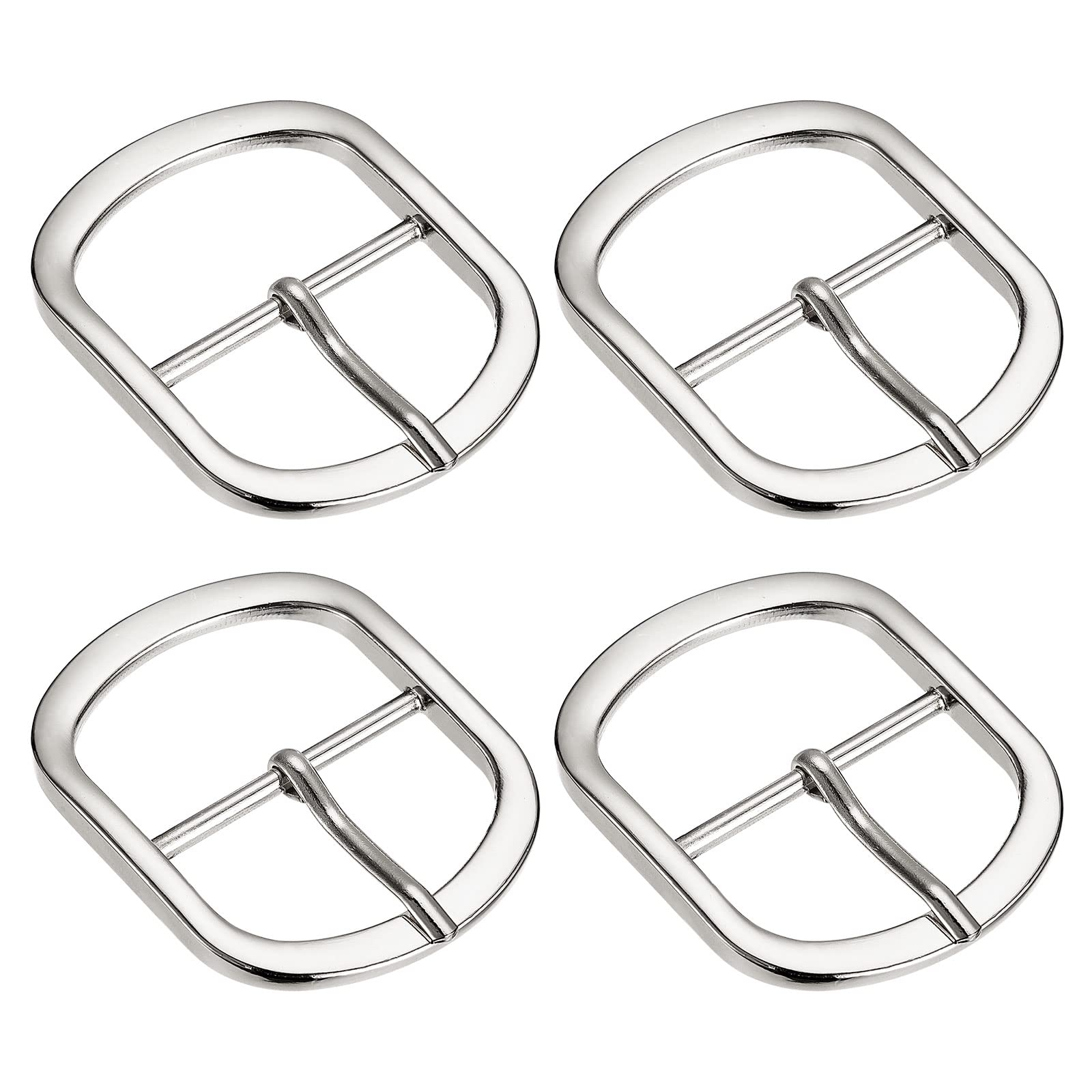 sourcing map Metal Roller Buckles, 4Pcs 1 Inch Single Prong Belt Buckle Oval Center Bar Buckles for Leather Craft Accessories, Silver