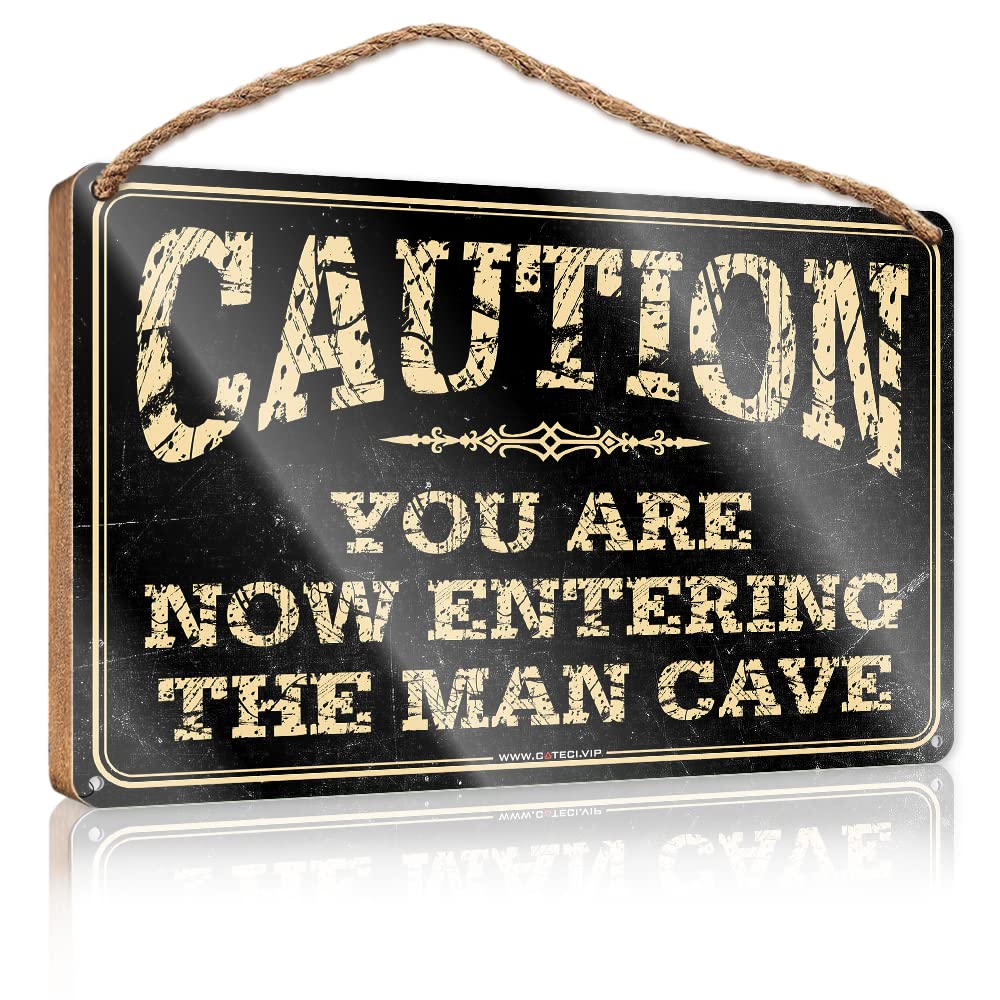 Funny Sign Decor Caution! You Are Now Entering The Man Cave Wooden Sign Home Door Sign Patio Bar Accessories(23X35CM)