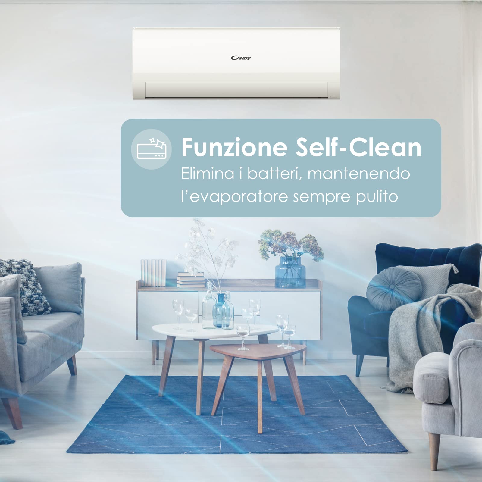 Candy, Aire acondicionado Smart línea aire, climatizador Dualsplit con 1 unidad exterior y 2 interiores 12000 BTU, con bomba de calor y deshumidificador, silencioso, con autolimpieza