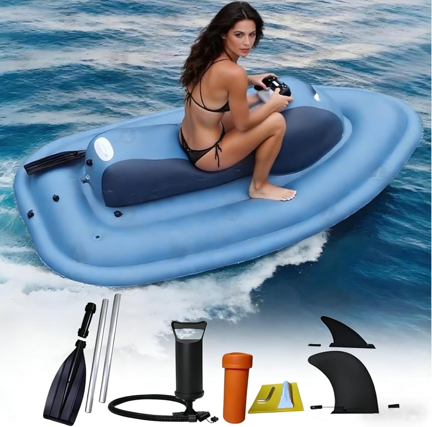 Inflatable Electric Jet Ski, Mini Electric Jet Boat for Adults to Ride 500 W 700 W Brushless Electric Water Surf Boat 3-9km/H Speed 40m Depth Rating for Snorkeling