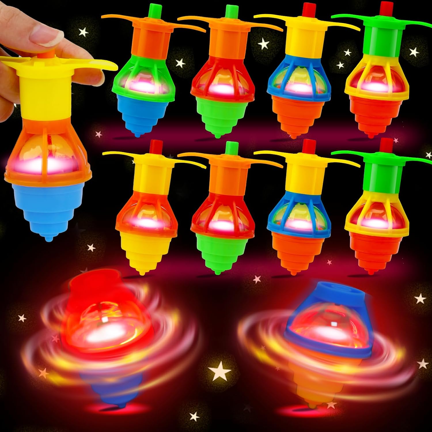 24PCS Light Up Spinning Tops Party Favors for Kids 3-5 4-8 8-12 Glow Goodie Bags Stuffers Birthday Return Gifts Classroom Treasure Box Toys Carnival Prizes Fidget Spinner Bulk for Toddler Boys Girls