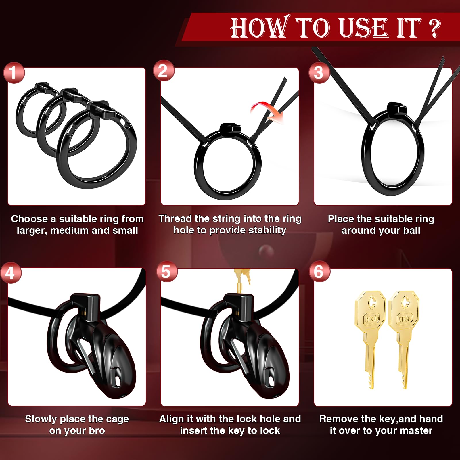 Jaula de castidad masculina Jaula para gallos, Dispositivo de castidad de metal Jaula para el pene para hombres Equipos y accesorios de bondage, 2 llaves y cerradura invisible